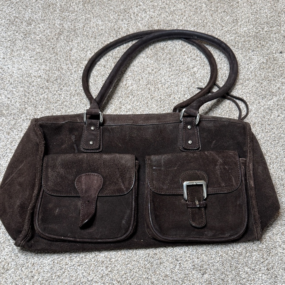 Made in Italy Genuine Leather Suede Hand Saddle Bag in Brown - Picture 14 of 14